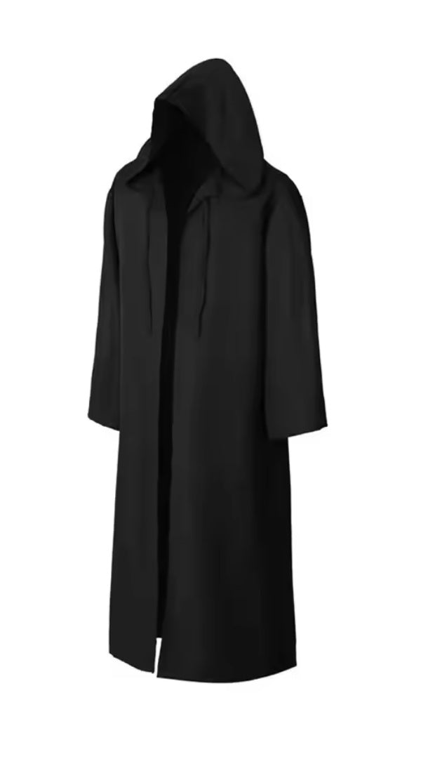 Capa de Halloween, disfraz para adultos, con capucha, bata negra, disfraz, túnica de mago, bata con capucha