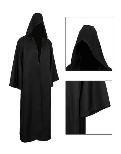 Capa de Halloween, disfraz para adultos, con capucha, bata negra, disfraz, túnica de mago, bata con capucha
